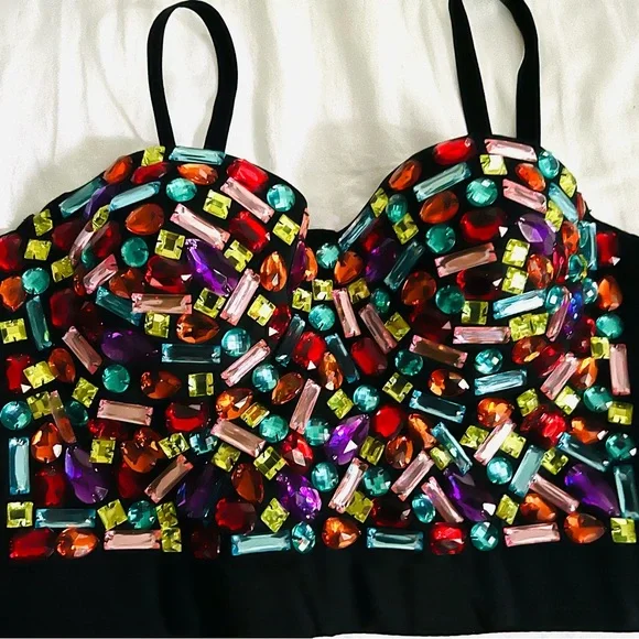 Women's Colorful Rhinestone Push Up Bra - Picture 2 of 3